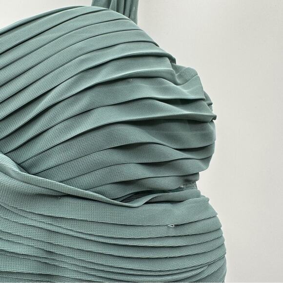 Birdy Grey Elsye Sleeveless Pleated Cut Out Mesh Bridesmaid Dress in Sea Glass - Picture 9 of 13